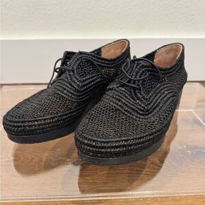 Robert Clergerie Paris Woven Raffia Platform Oxfords